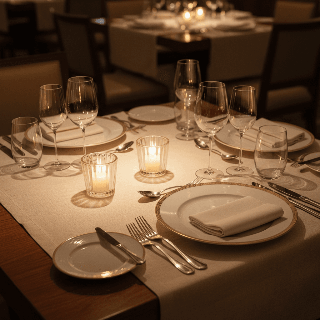 Upscale restaurant fine dining table setup