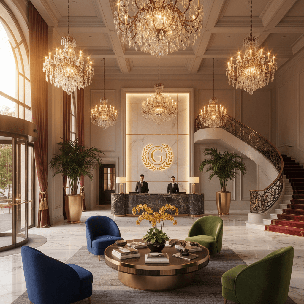 Luxury hotel lobby cinematic film