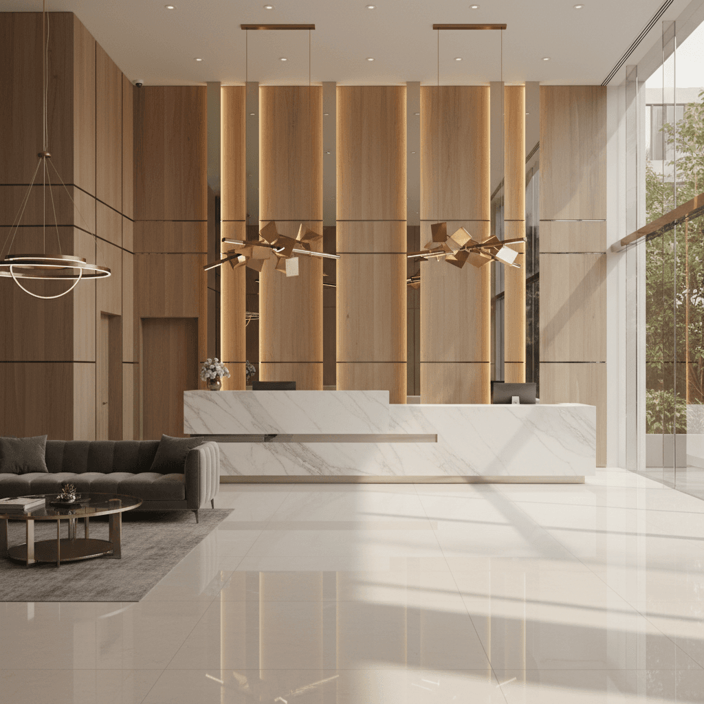 Modern hotel reception lobby with contemporary design